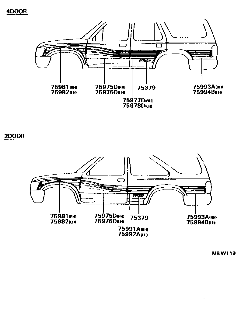 Toyota HILUX 车身镶条 EPC diagram — MBW119