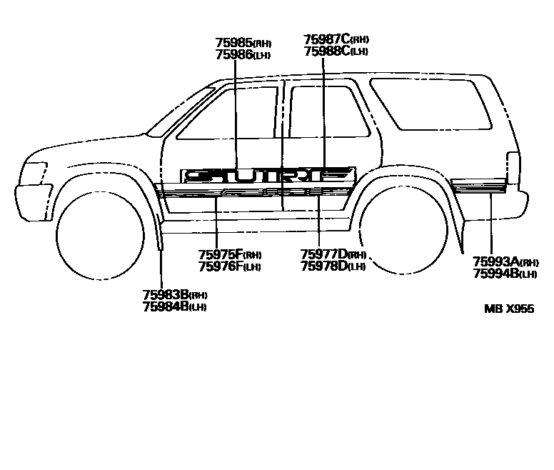 Toyota HILUX 车身镶条 EPC diagram — MBX955