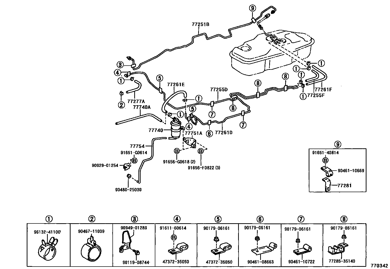 Toyota HILUX 燃油箱和燃油管 EPC diagram — 770342