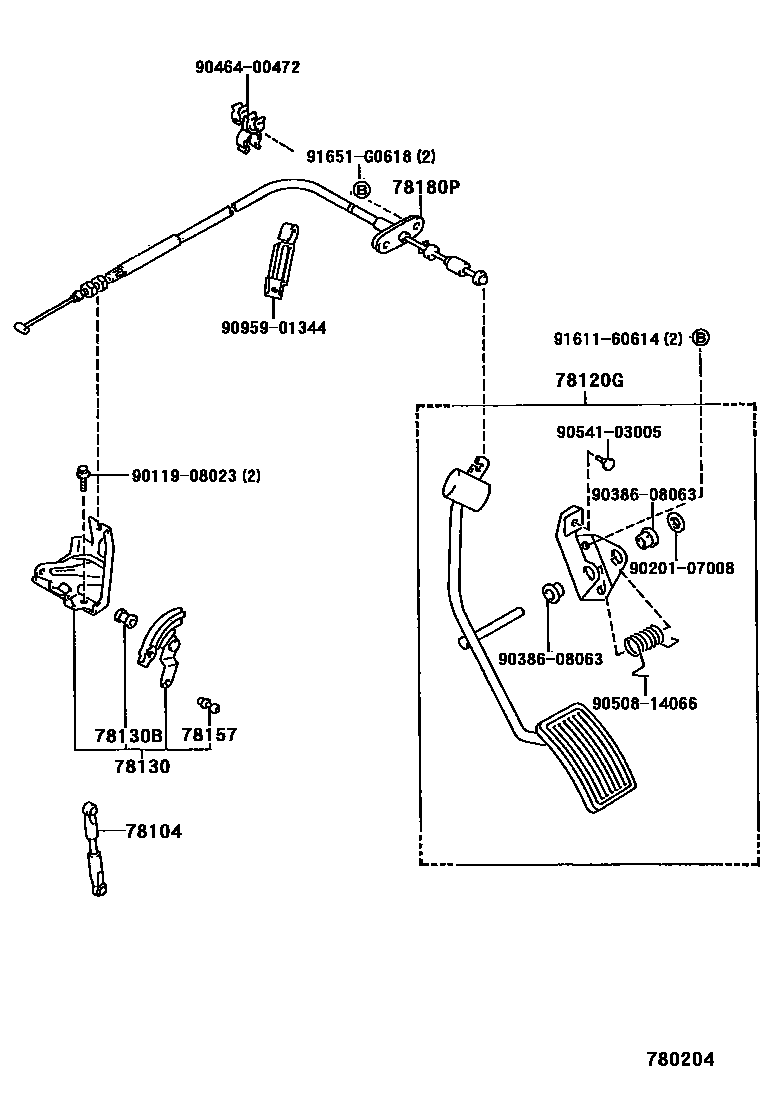 Toyota HILUX accelerator pedal connecting rod EPC diagram — 780204