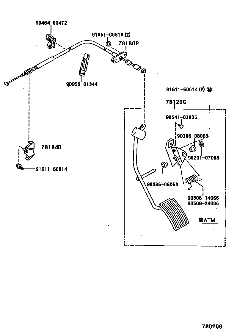 Toyota HILUX accelerator pedal connecting rod EPC diagram — 780206
