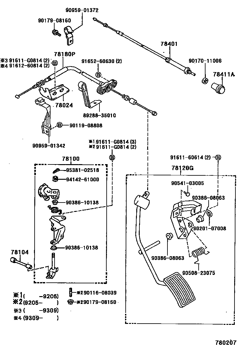 Toyota HILUX accelerator pedal connecting rod EPC diagram — 780207