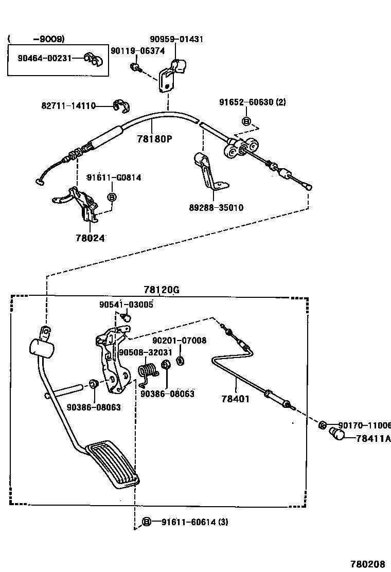 Toyota HILUX accelerator pedal connecting rod EPC diagram — 780208