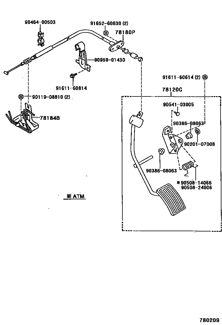 Toyota HILUX accelerator pedal connecting rod EPC diagram — 780209