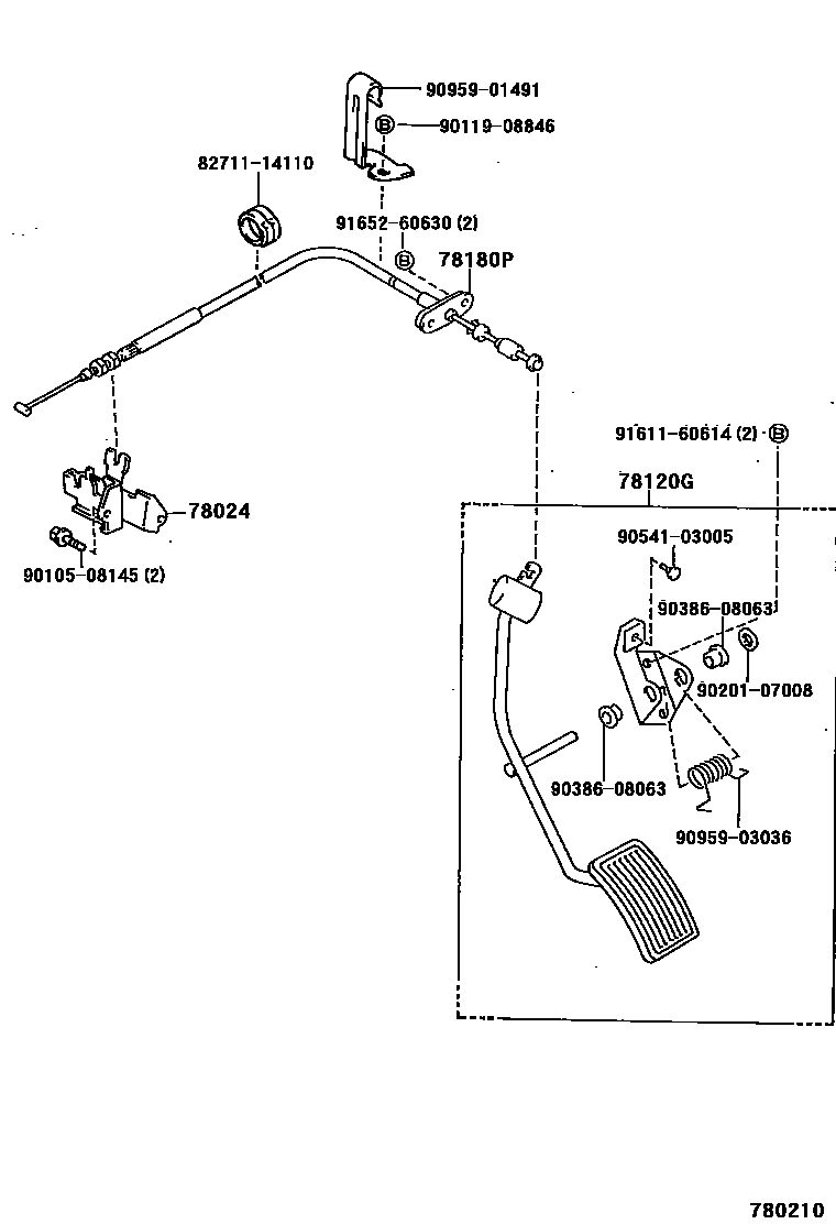 Toyota HILUX accelerator pedal connecting rod EPC diagram — 780210
