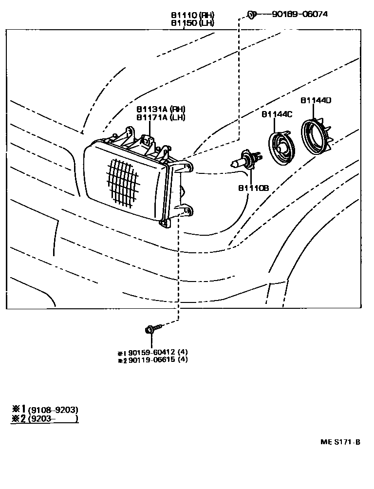 Toyota HILUX Headlamp EPC diagram — MES171B