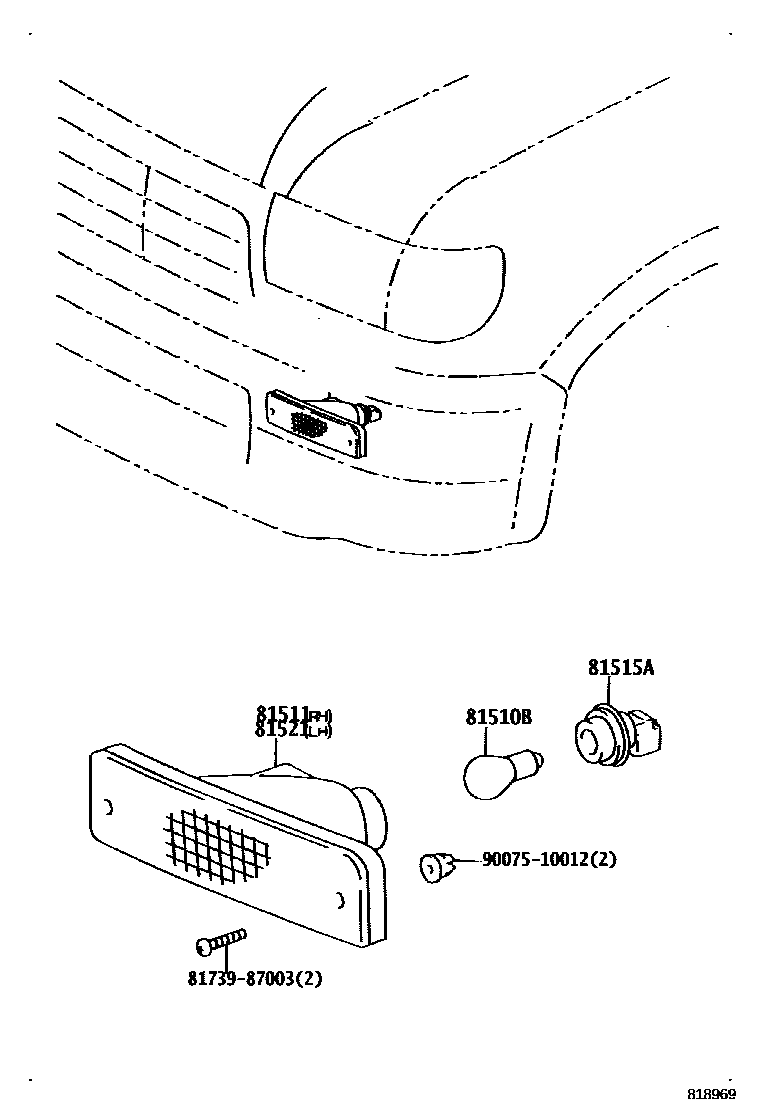Toyota HILUX 前转向灯 EPC diagram — 818969