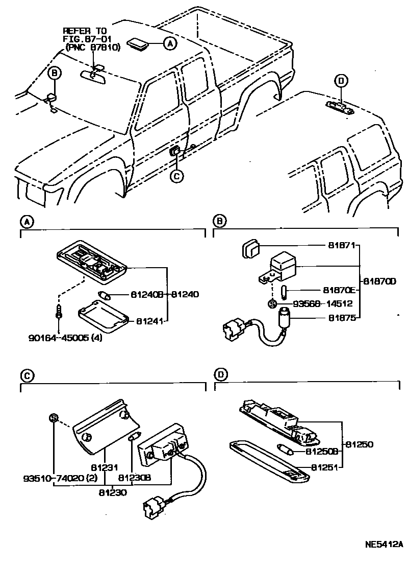 Toyota HILUX 车内灯 EPC diagram — NE5412A