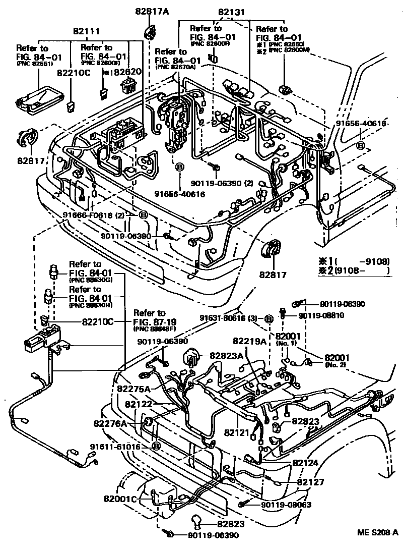 Toyota HILUX 线束和卡夹 EPC diagram — MES208A