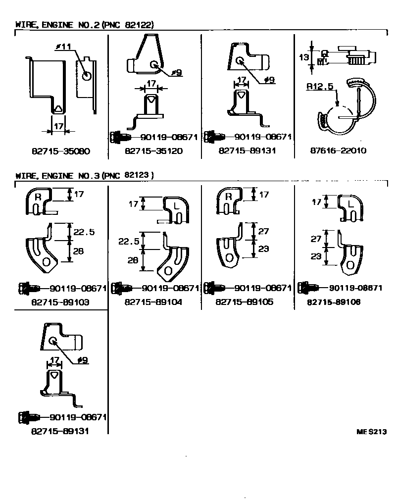 Toyota HILUX 线束和卡夹 EPC diagram — MES213