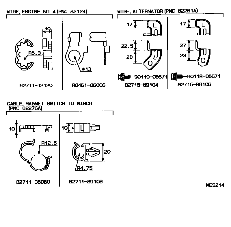 Toyota HILUX 线束和卡夹 EPC diagram — MES214