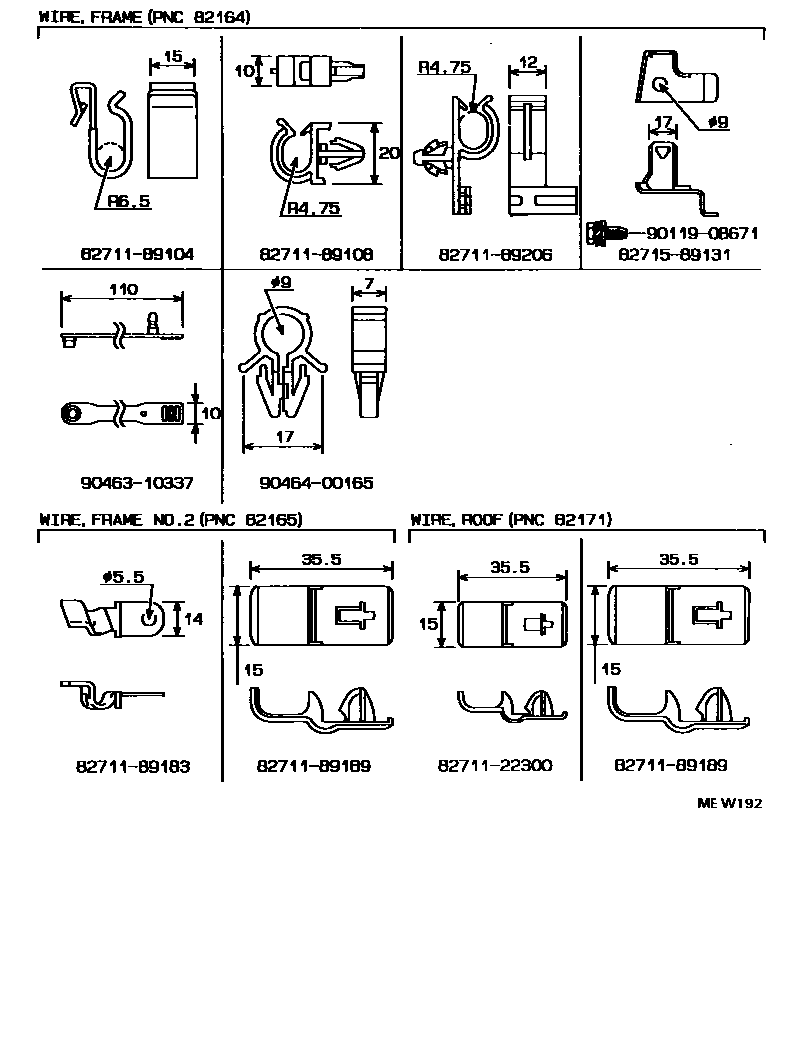 Toyota HILUX 线束和卡夹 EPC diagram — MEW192