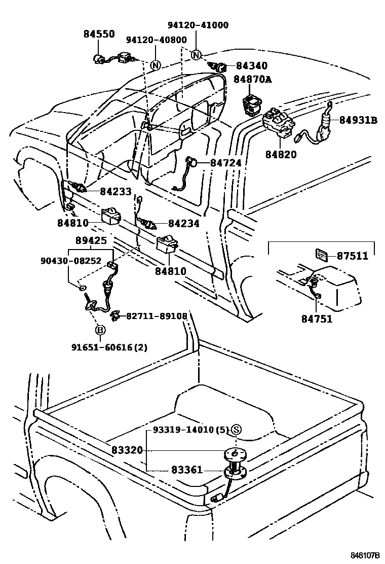Toyota HILUX 开关和继电器和ECU EPC diagram — 848107B