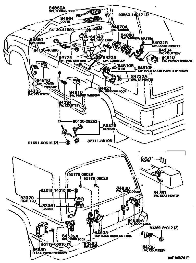 Toyota HILUX 开关和继电器和ECU EPC diagram — MEM674E