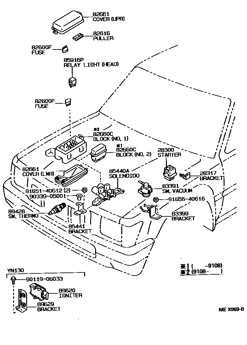 Toyota HILUX 开关和继电器和ECU EPC diagram — MEX959B
