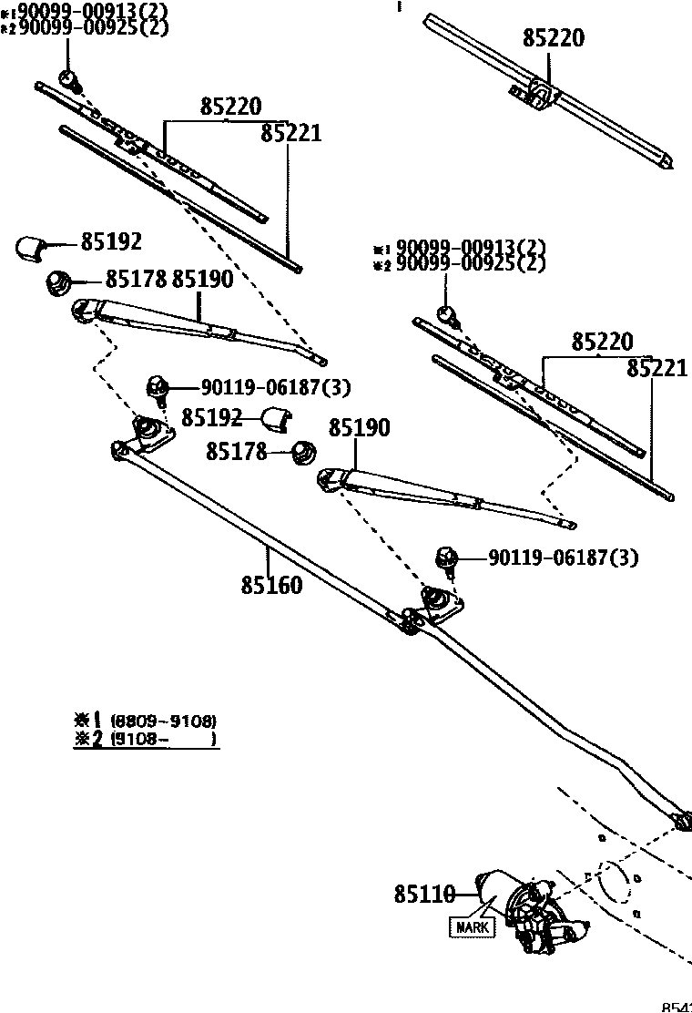 Toyota HILUX 挡风玻璃刮水器 EPC diagram — 854258