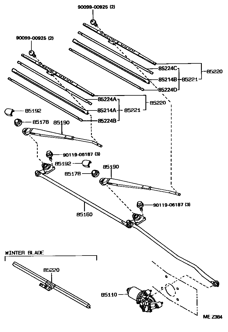 Toyota HILUX 挡风玻璃刮水器 EPC diagram — MEZ384