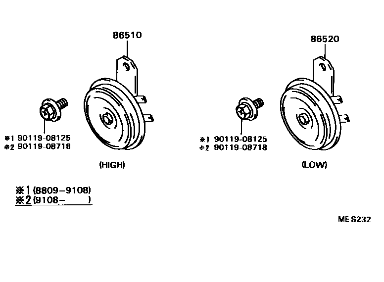 Toyota HILUX 喇叭 EPC diagram — MES232