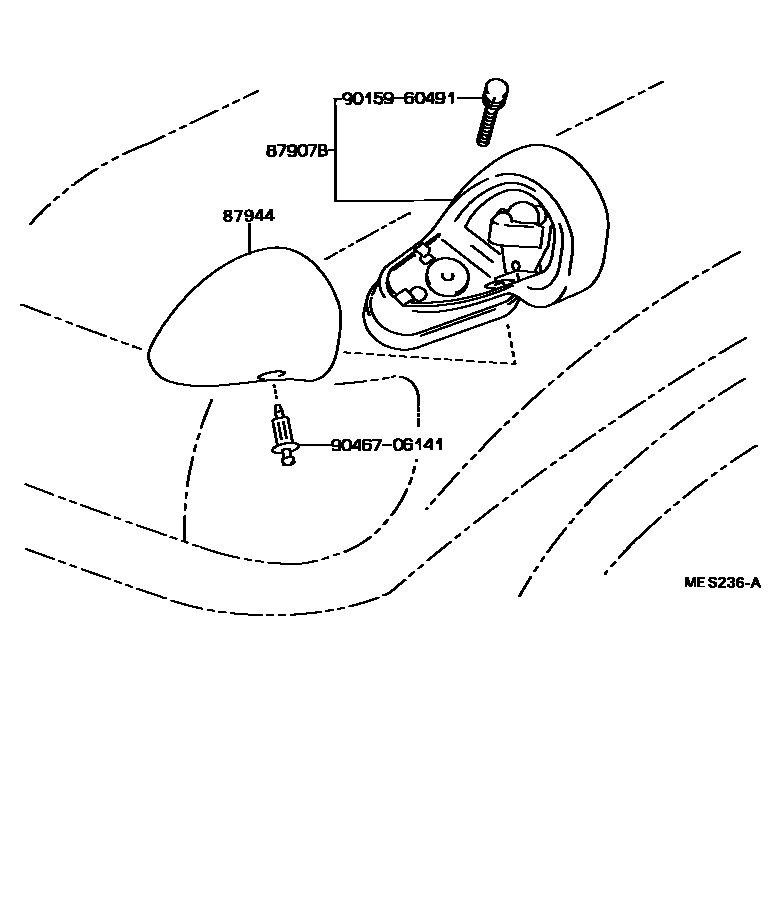 Toyota HILUX 后视镜 EPC diagram — MES236A