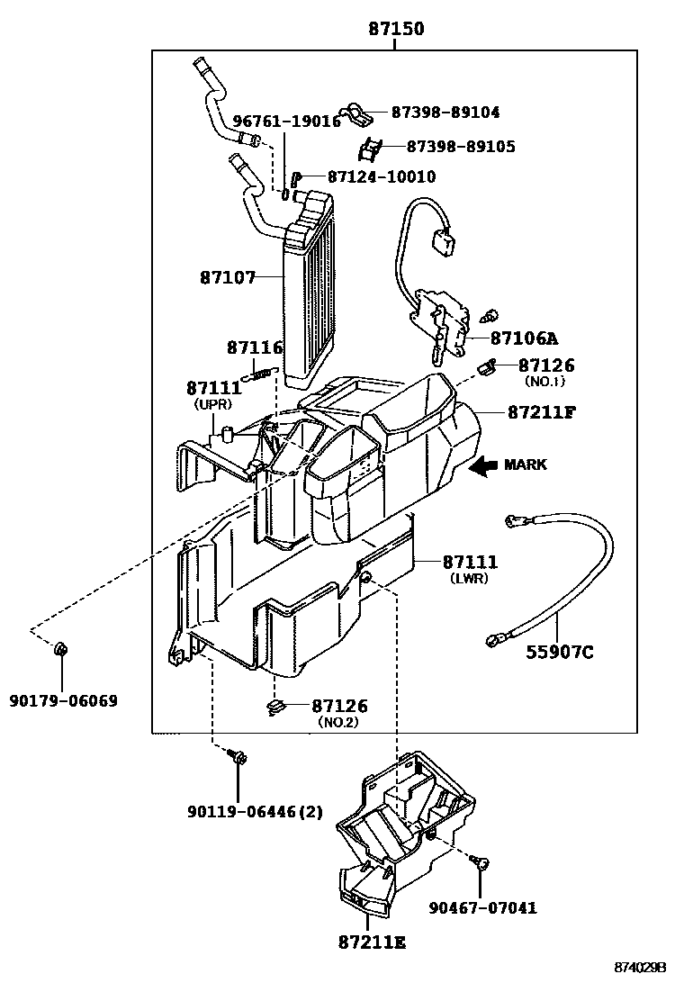 Toyota HILUX 暖风和空调系统 - 加热装置和鼓风机 EPC diagram — 874029B