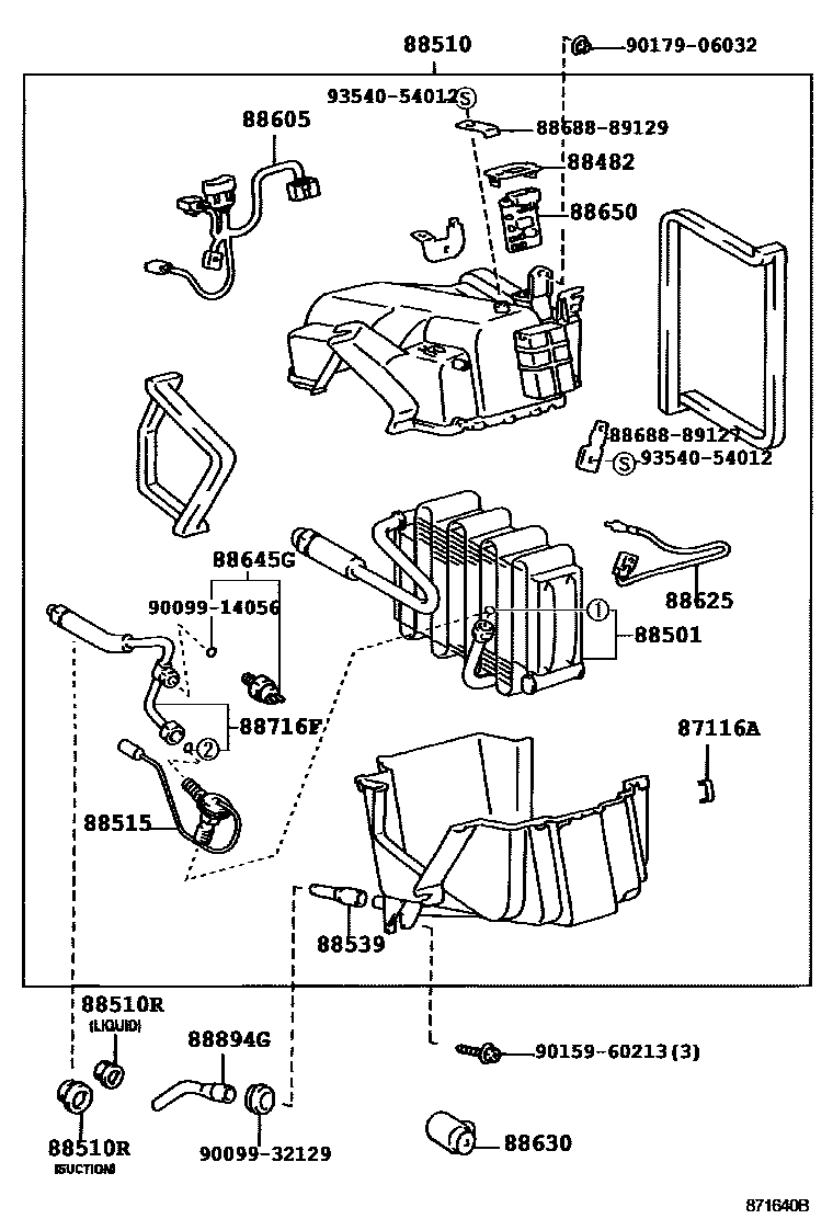 Toyota HILUX 暖风和空调系统 - 冷却器组件 EPC diagram — 871640B