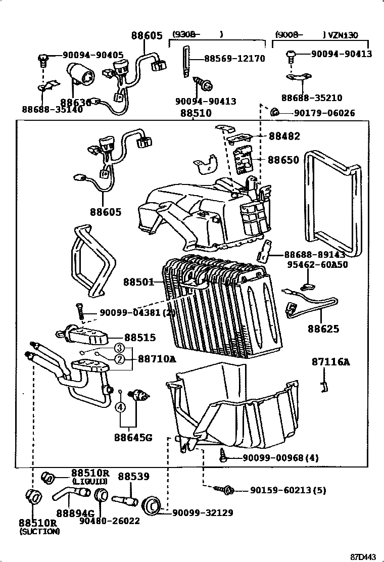 Toyota HILUX 暖风和空调系统 - 冷却器组件 EPC diagram — 87D443