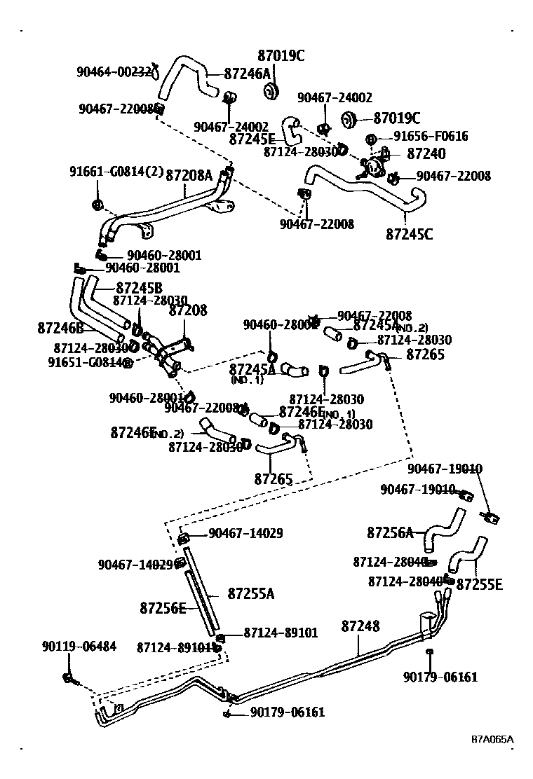 Toyota HILUX 暖风和空调系统 - 水管 EPC diagram — 87A065A