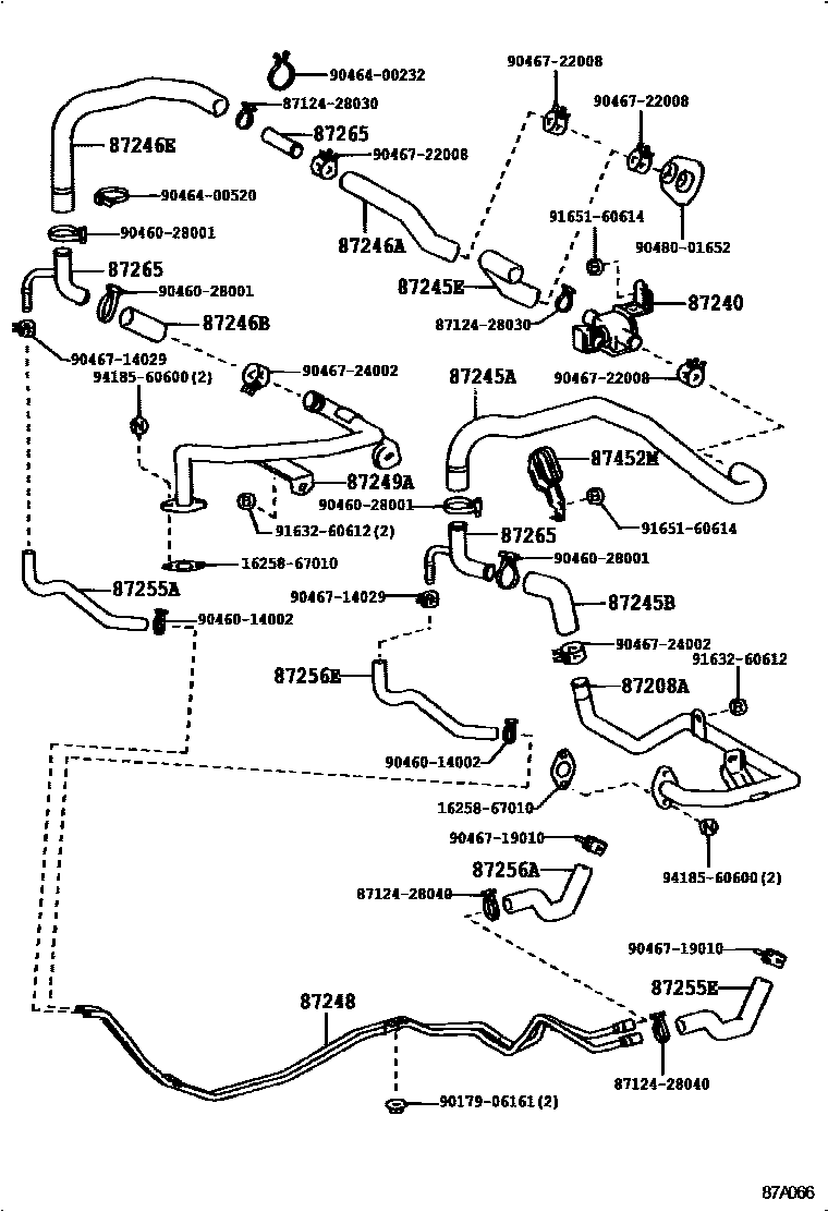 Toyota HILUX 暖风和空调系统 - 水管 EPC diagram — 87A066