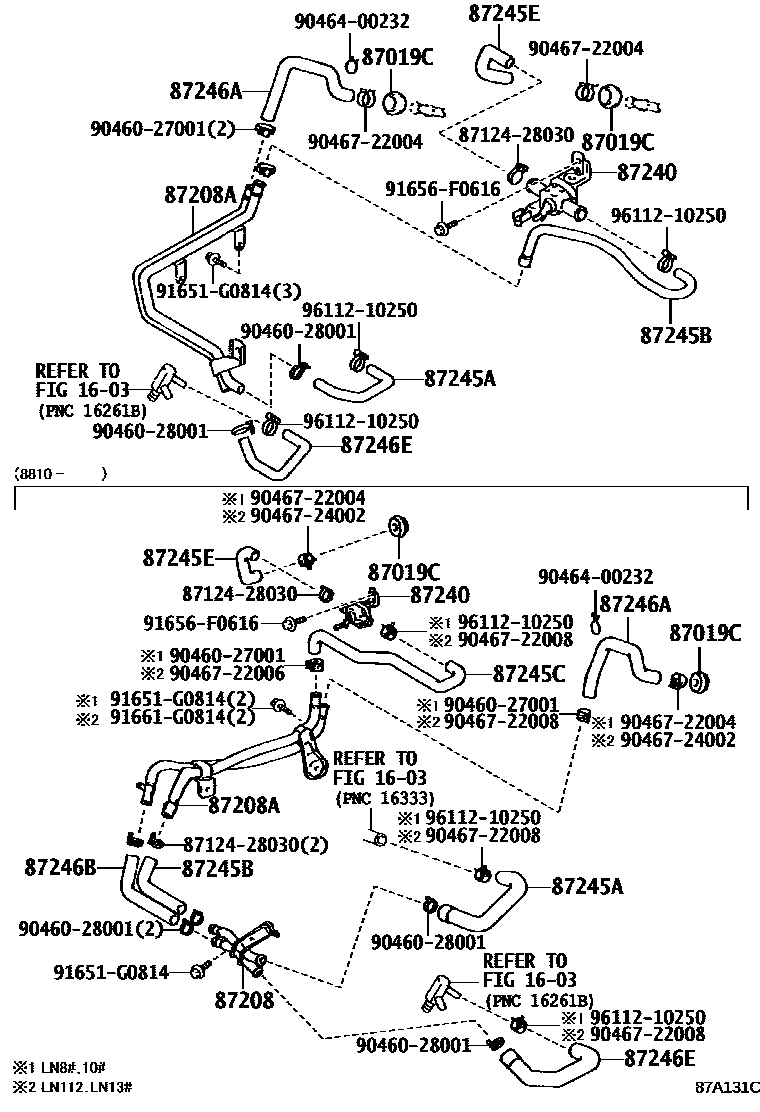 Toyota HILUX 暖风和空调系统 - 水管 EPC diagram — 87A131C