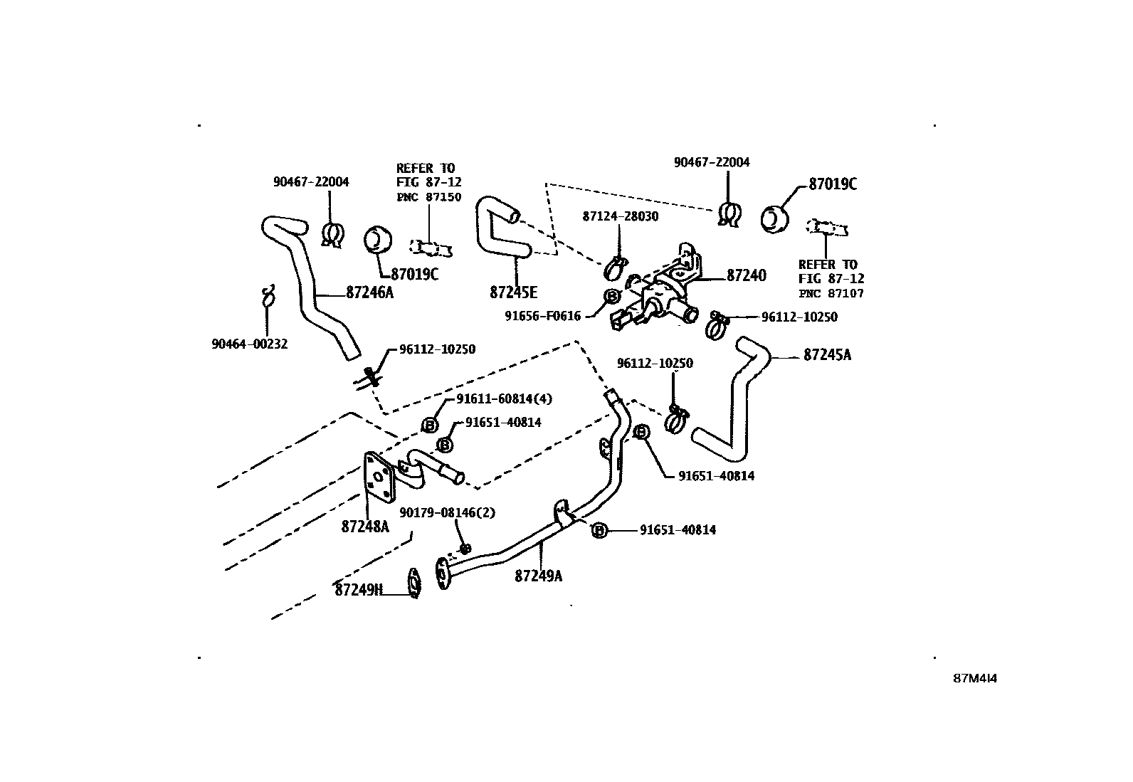 Toyota HILUX 暖风和空调系统 - 水管 EPC diagram — 87M4I4