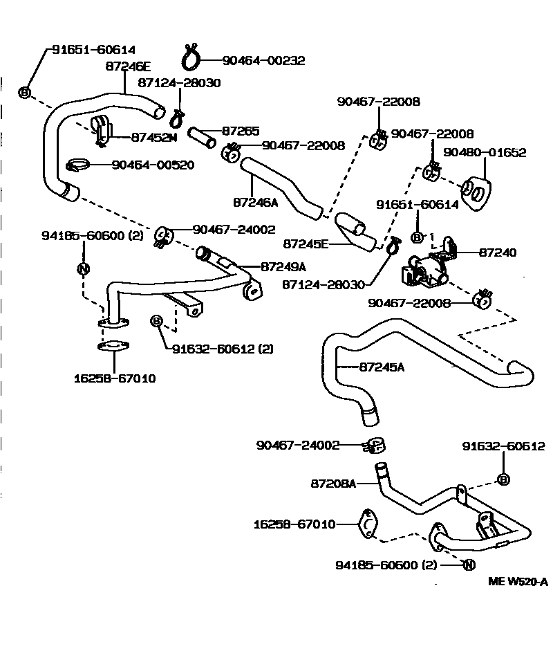 Toyota HILUX 暖风和空调系统 - 水管 EPC diagram — MEW520A
