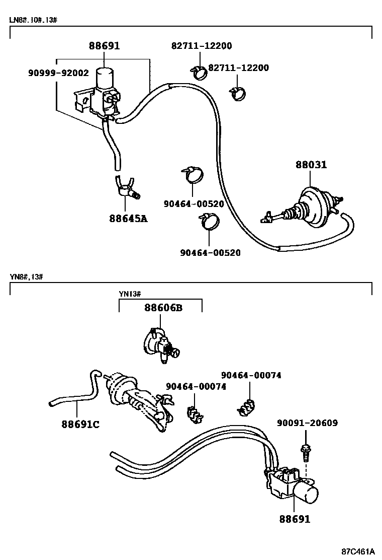 Toyota HILUX 暖风和空调系统 - 真空管 EPC diagram — 87C461A
