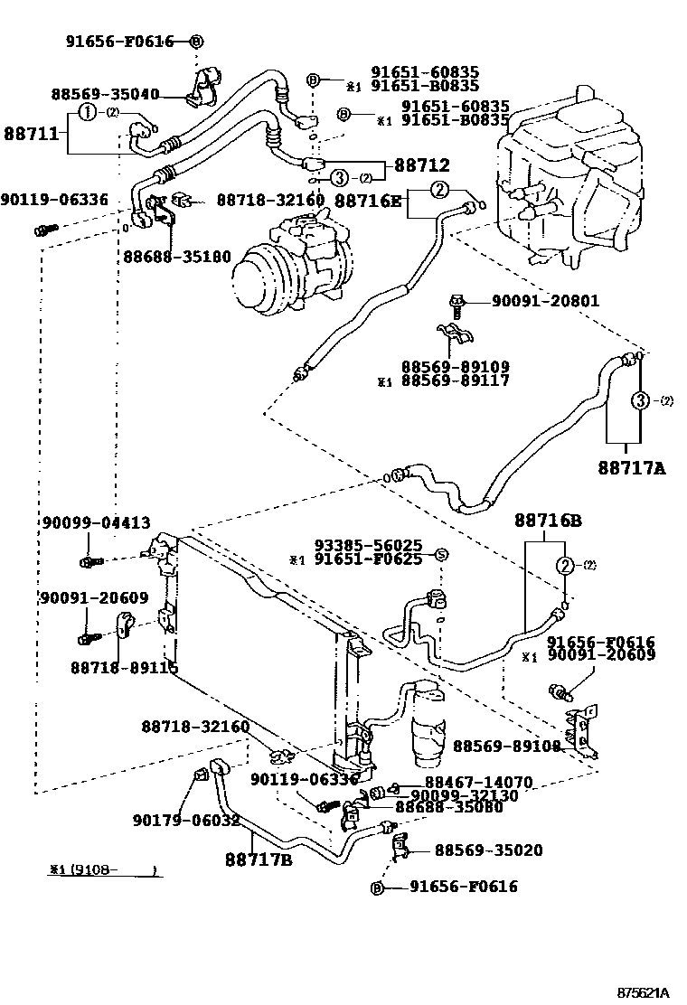 Toyota HILUX Heating & Air Conditioning - Cooler Piping EPC diagram — 875621A