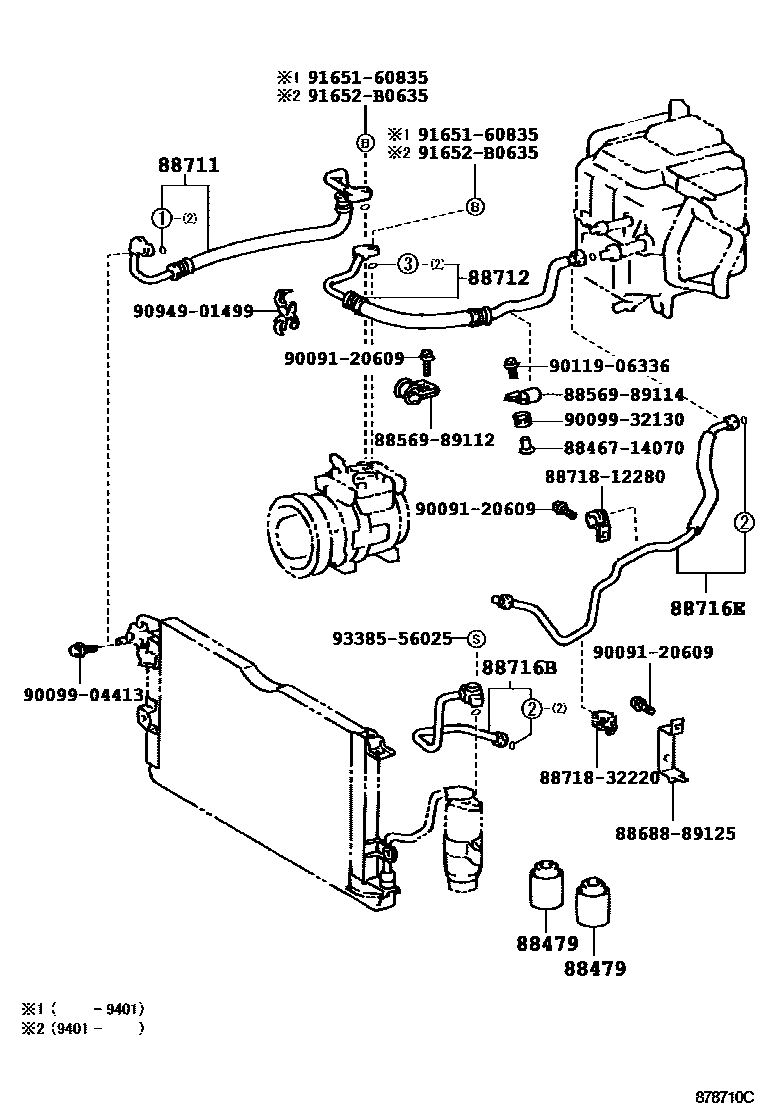 Toyota HILUX Heating & Air Conditioning - Cooler Piping EPC diagram — 878710C