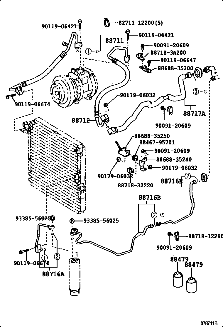 Toyota HILUX Heating & Air Conditioning - Cooler Piping EPC diagram — 878711B