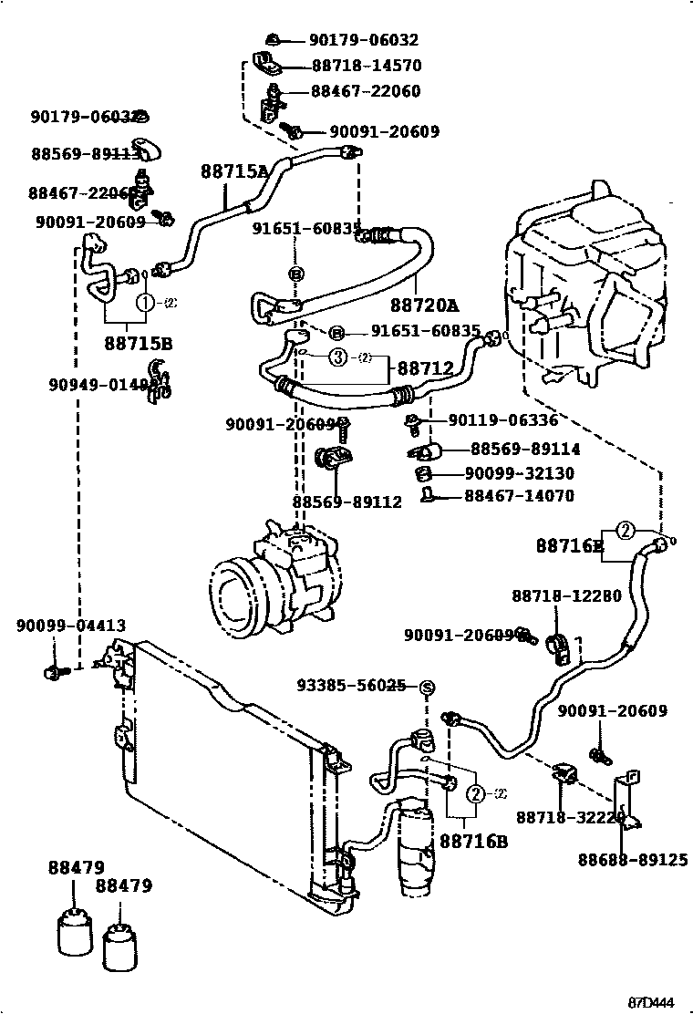 Toyota HILUX Heating & Air Conditioning - Cooler Piping EPC diagram — 87D444