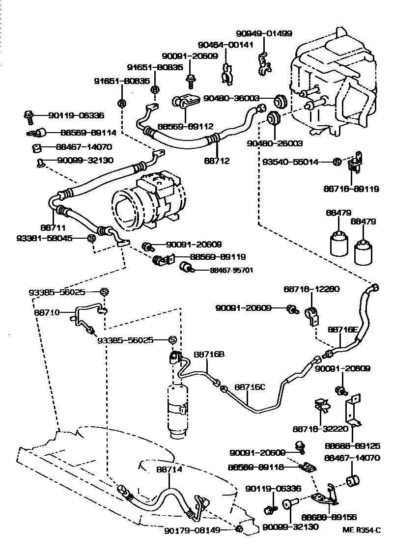 Toyota HILUX Heating & Air Conditioning - Cooler Piping EPC diagram — MER354C