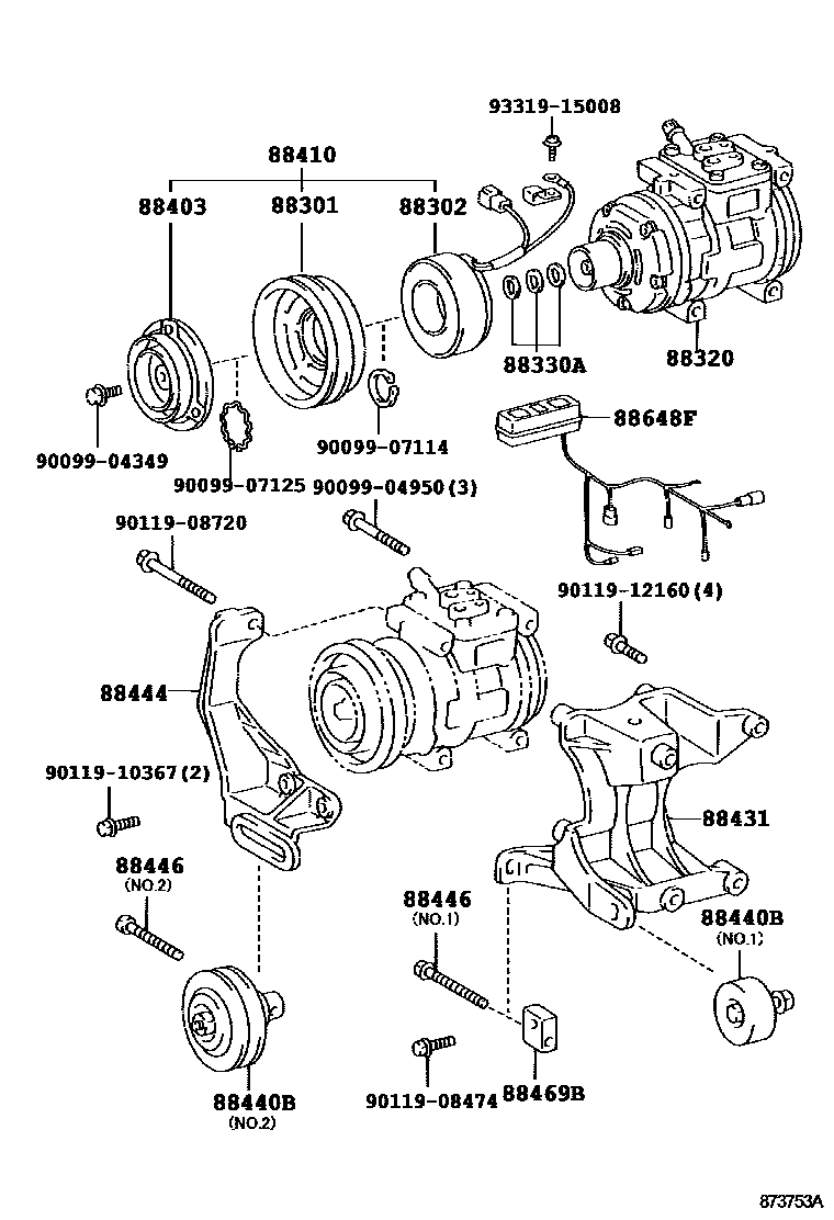 Toyota HILUX Heating & Air Conditioning - Compressor EPC diagram — 873753A