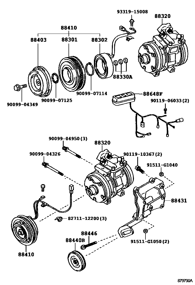 Toyota HILUX Heating & Air Conditioning - Compressor EPC diagram — 879790A