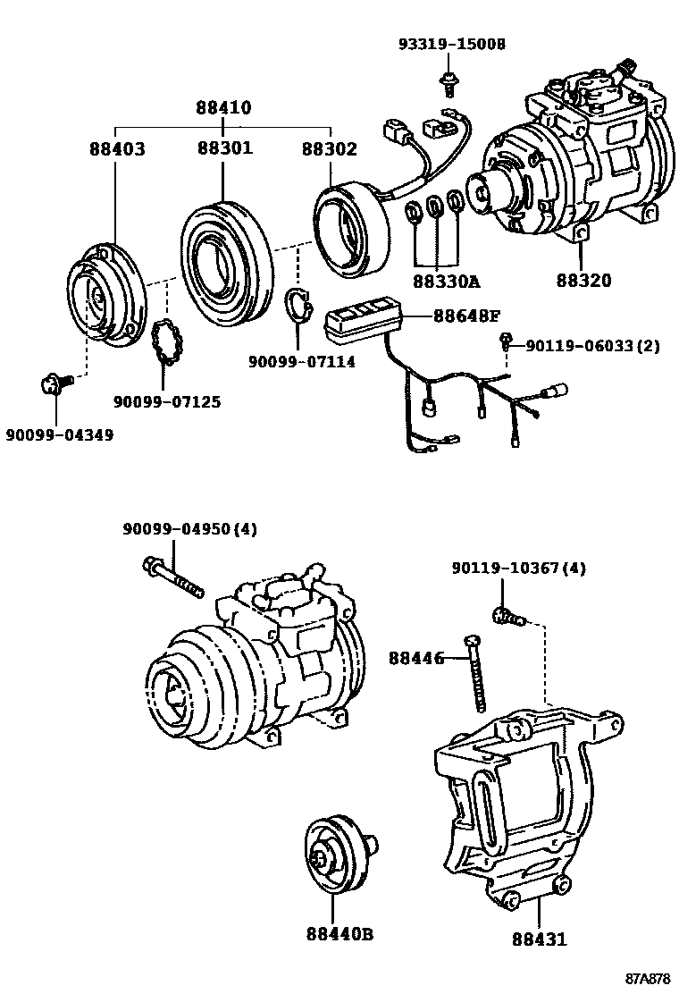 Toyota HILUX Heating & Air Conditioning - Compressor EPC diagram — 87A878