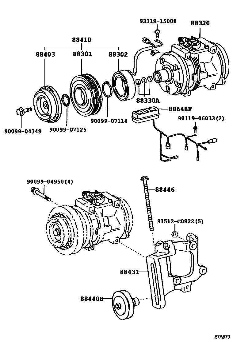 Toyota HILUX Heating & Air Conditioning - Compressor EPC diagram — 87A879