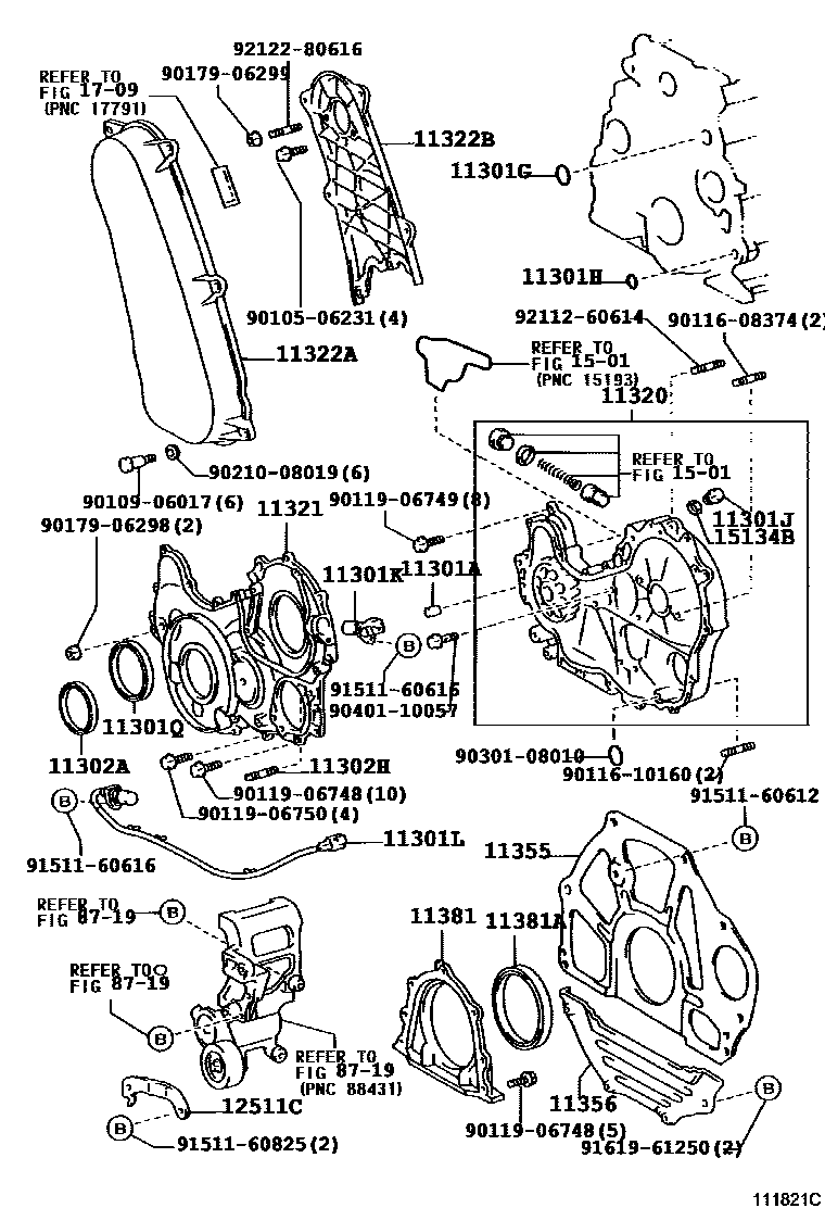 Toyota HILUX Timing Gear Cover & Rear End Plate EPC diagram — 111821C