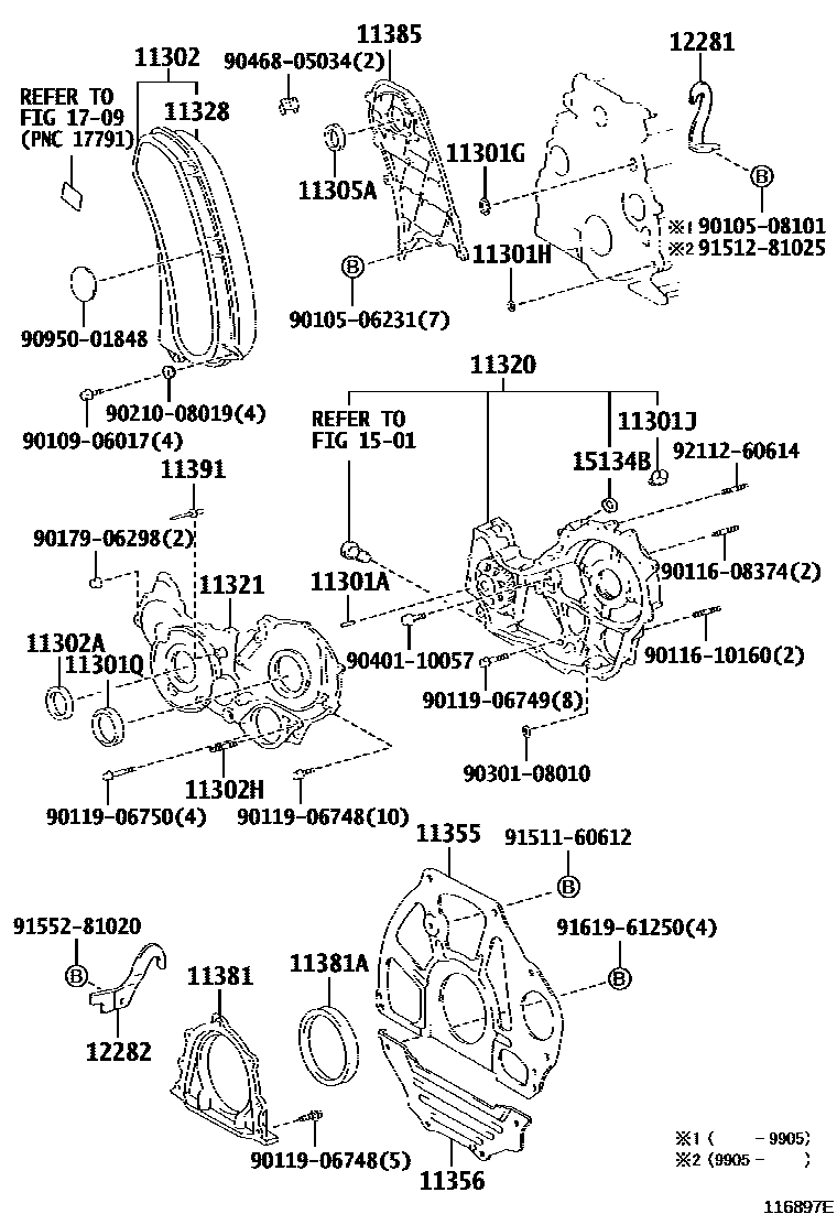 Toyota HILUX Timing Gear Cover & Rear End Plate EPC diagram — 116897E