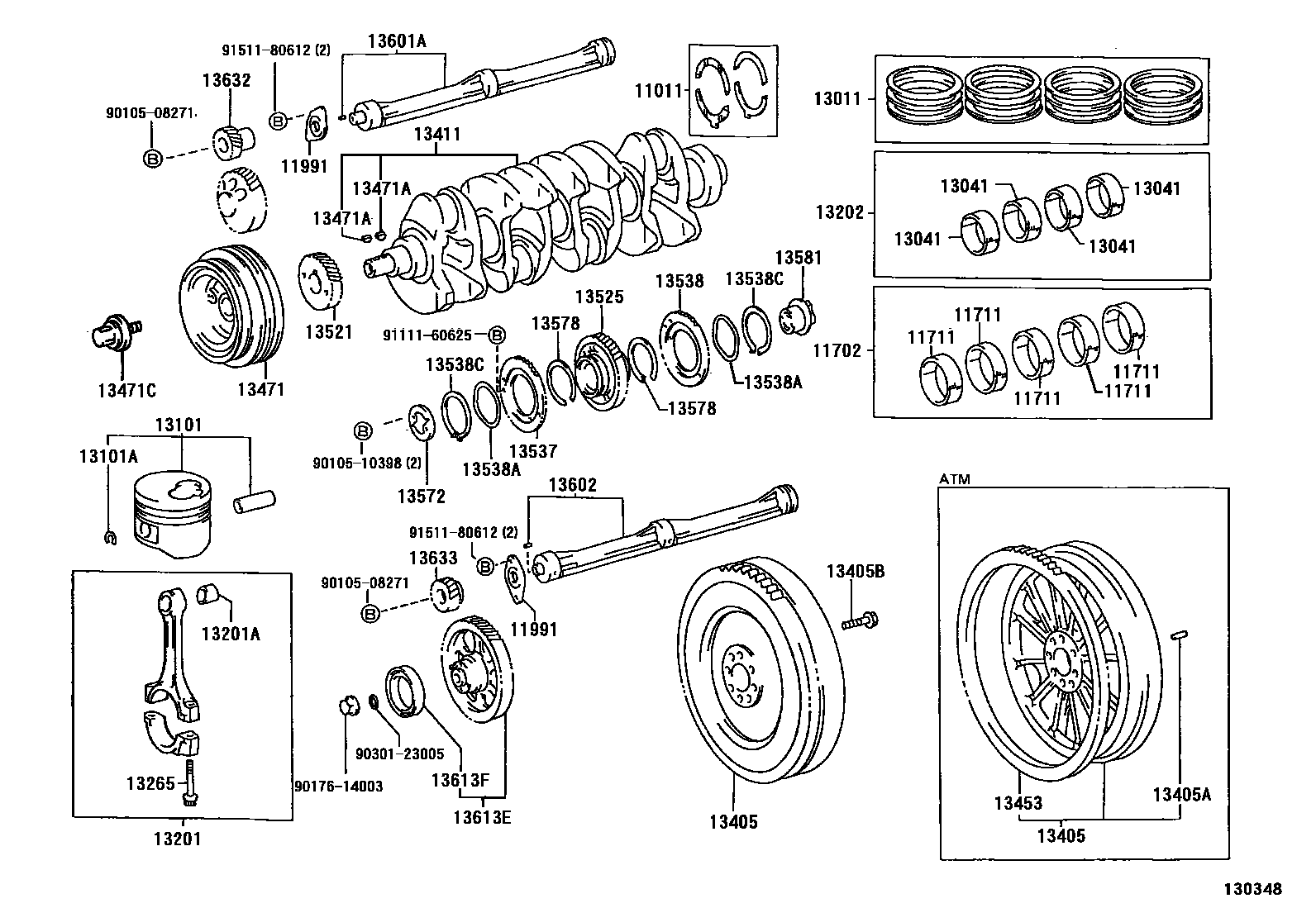 Toyota HILUX Crankshaft & Piston EPC diagram — 130348