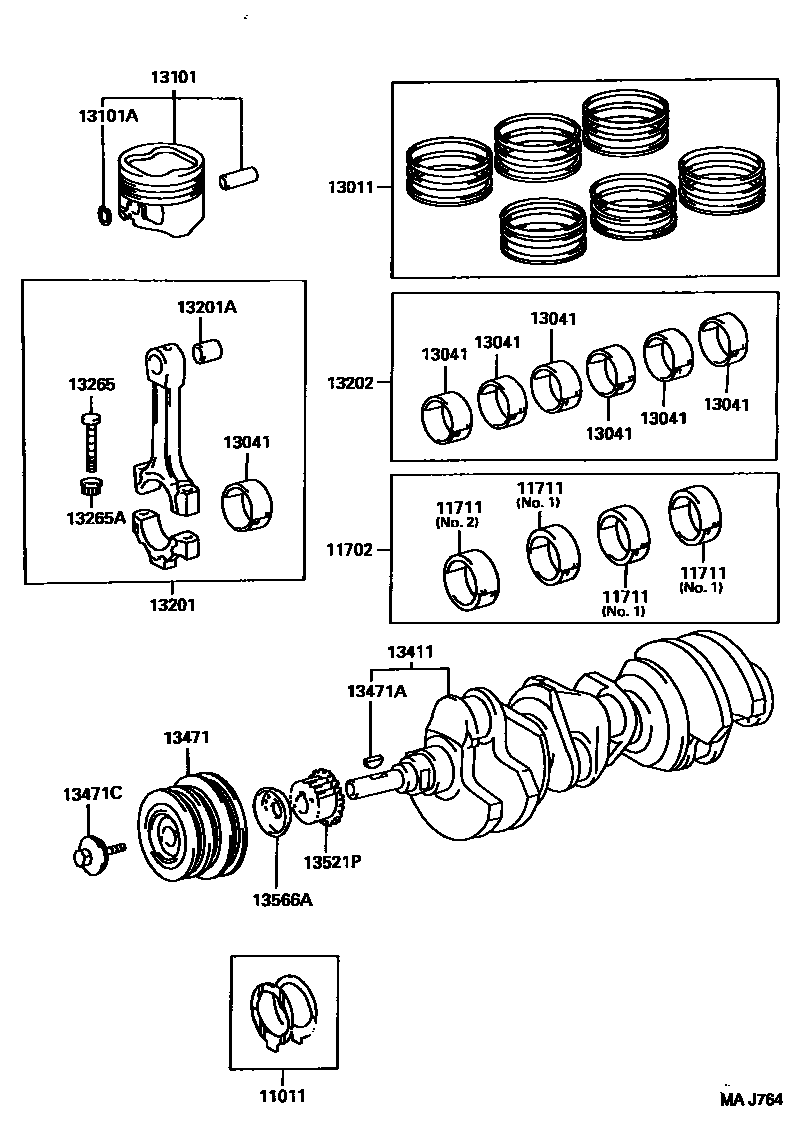 Toyota HILUX Crankshaft & Piston EPC diagram — MAJ764