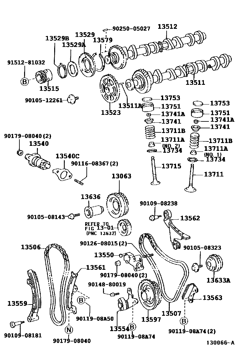 Toyota HILUX Camshaft & Valve EPC diagram — 130066B