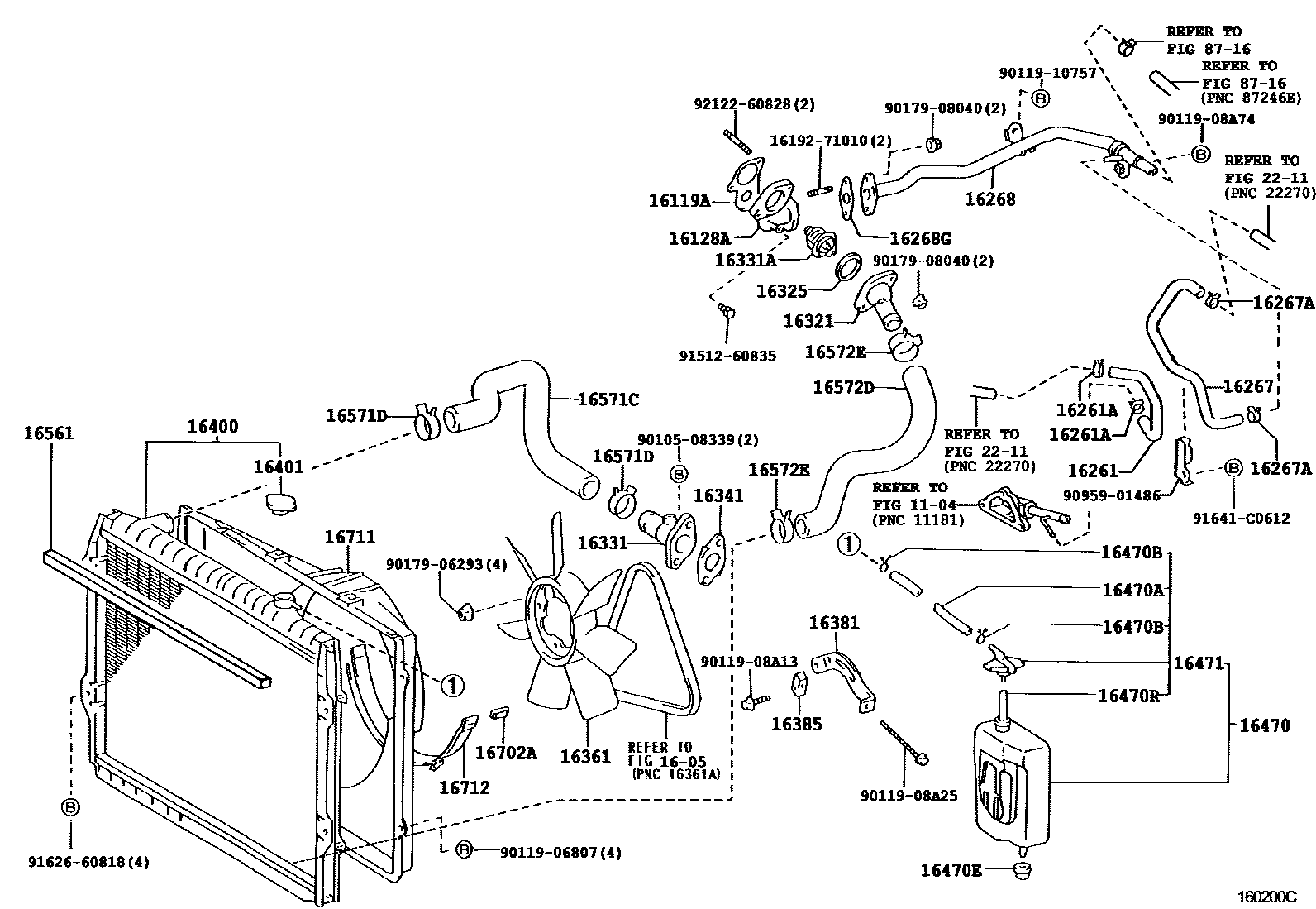 Toyota HILUX RADIATOR & WATER OUTLET EPC diagram — 160200C