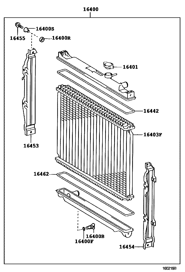 Toyota HILUX RADIATOR & WATER OUTLET EPC diagram — 160216B