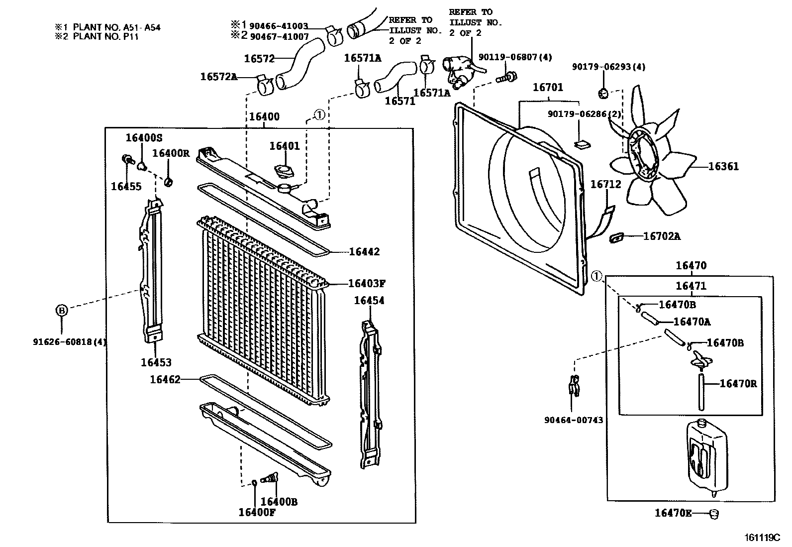 Toyota HILUX RADIATOR & WATER OUTLET EPC diagram — 161119C