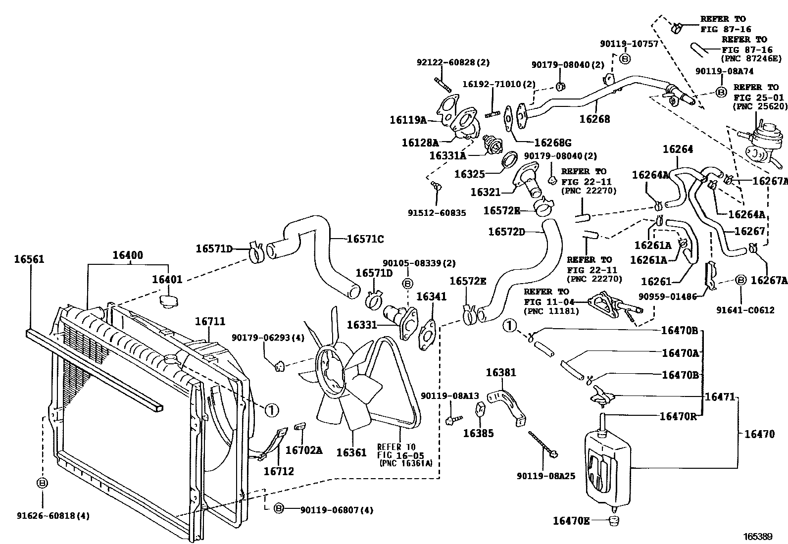 Toyota HILUX RADIATOR & WATER OUTLET EPC diagram — 165389